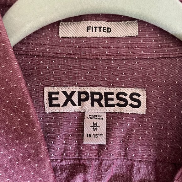 Men's Medium Express Fitted Metallic Maroon Long Sleeve Button Down Shirt - Picture 2 of 8